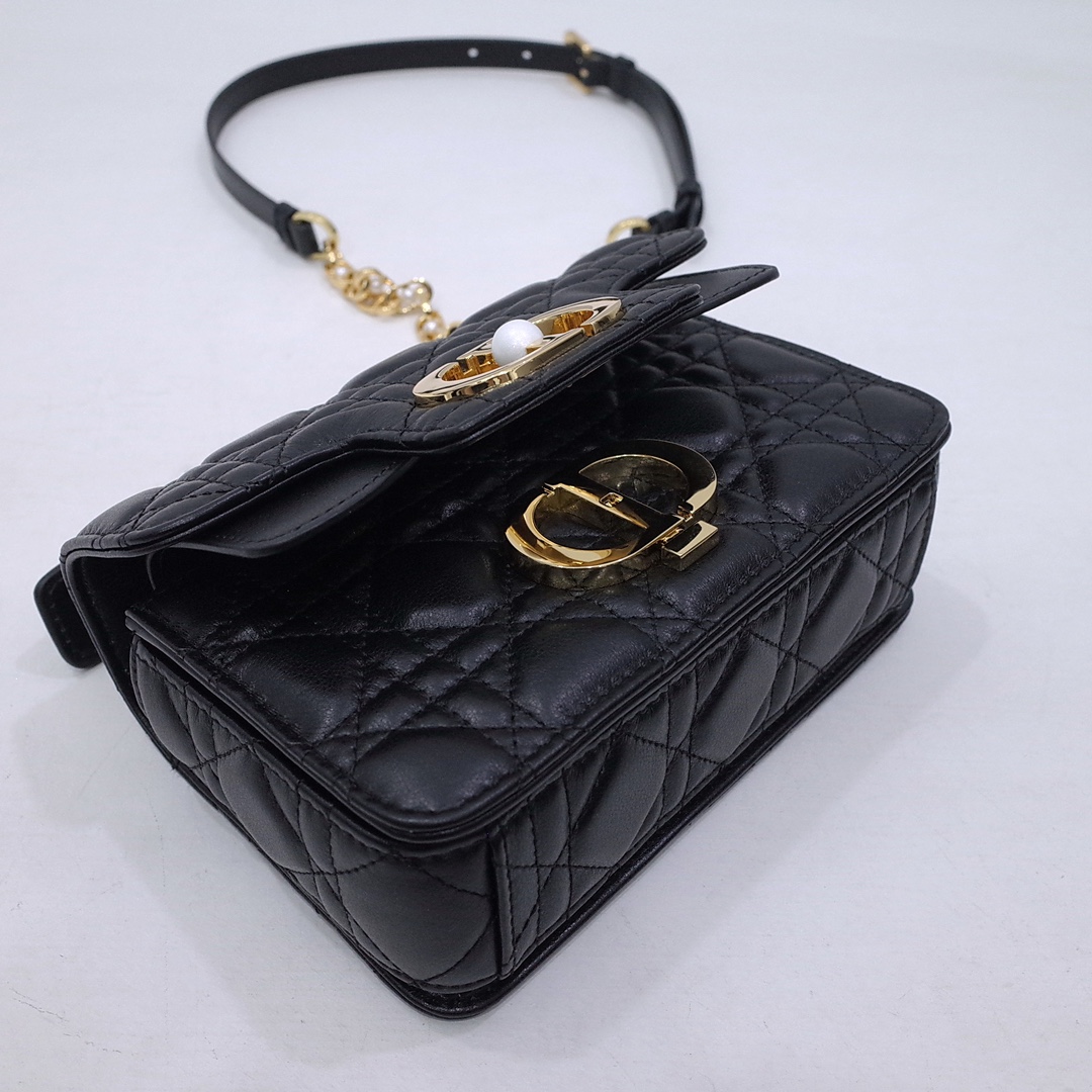 Mini Dior Jolie Top Handle Bag Black Cannage Calfskin